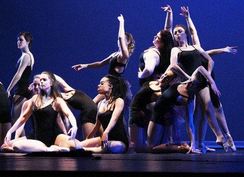 In Dance Ensemble’s show “Walking on Sunshine” participants dance in “Stomp” (left), “The Show Must Go On” (upper center), “Flashlight” (upper right), “It’s Raining Men” (bottom left), and “Johnny and June” (above).