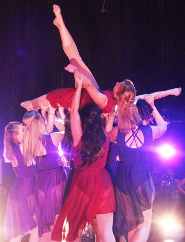 In Dance Ensemble’s show “Walking on Sunshine” participants dance in “Stomp” (left), “The Show Must Go On” (upper center), “Flashlight” (upper right), “It’s Raining Men” (bottom left), and “Johnny and June” (above).