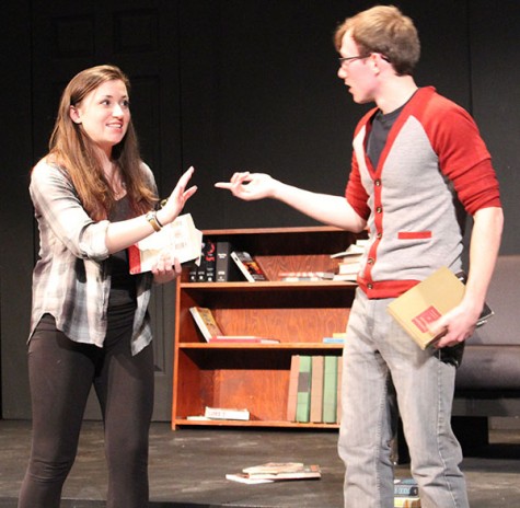 Freshman Erin Whyte and freshman Brad Keller perform in “Love? Maybe.” 