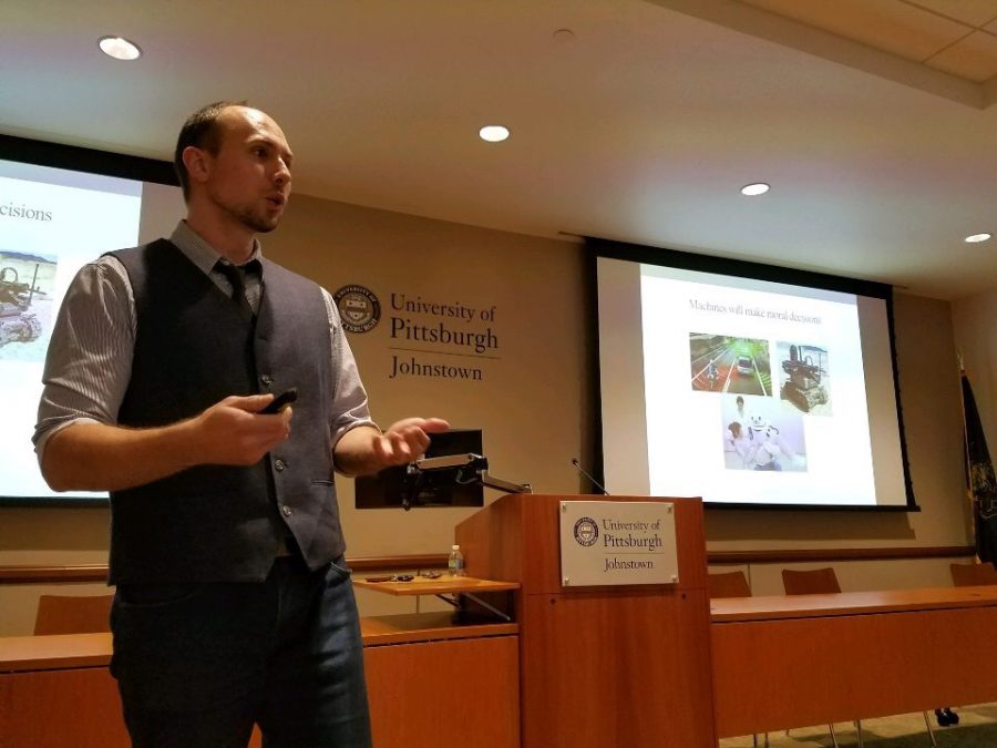 Derek+Leben+gives+a+presentation+about+his+book%2C+%E2%80%9CEthics+for+Robots%3A+How+to+Design+a+Moral+Algorithm%2C%E2%80%9D+Oct.+18+in+the+John+P.+Murtha+Center.