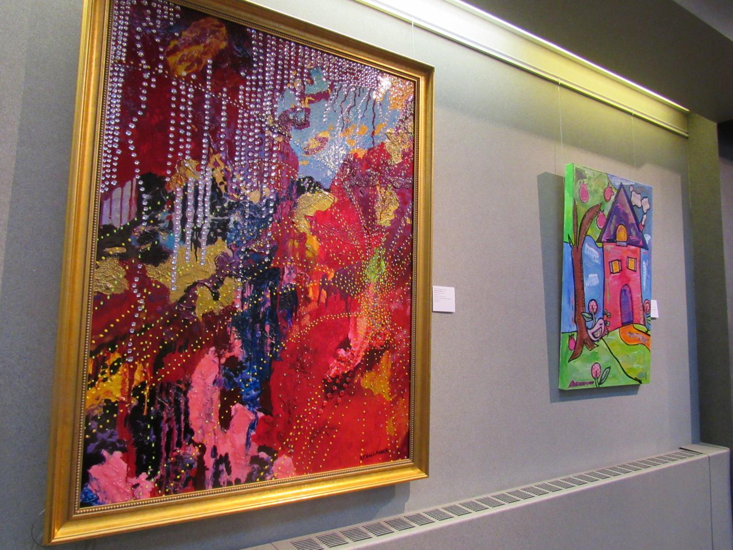 Diamond Jubilee, left, painted by Altoona site Museum Coordinator Barbara Hollander, is one of 30 works on display at the Pasquerilla Performing Arts Center.