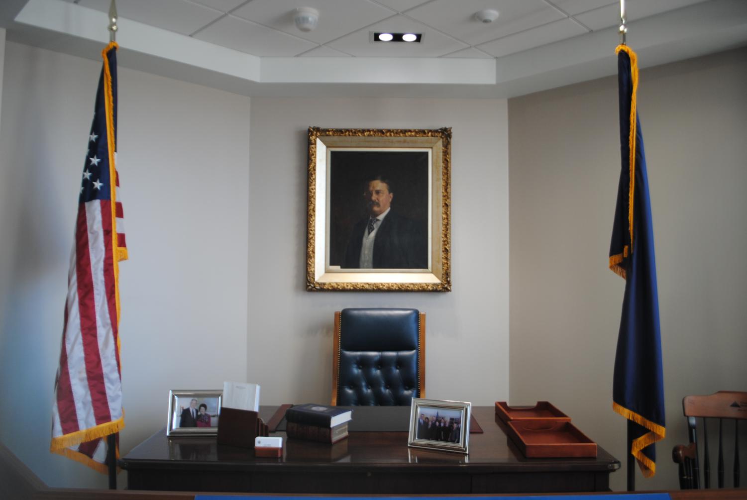 No descriptions accompany many of the artifacts on display at the Murtha Center, including a Teddy Roosevelt portrait hanging above Murtha’s desk.