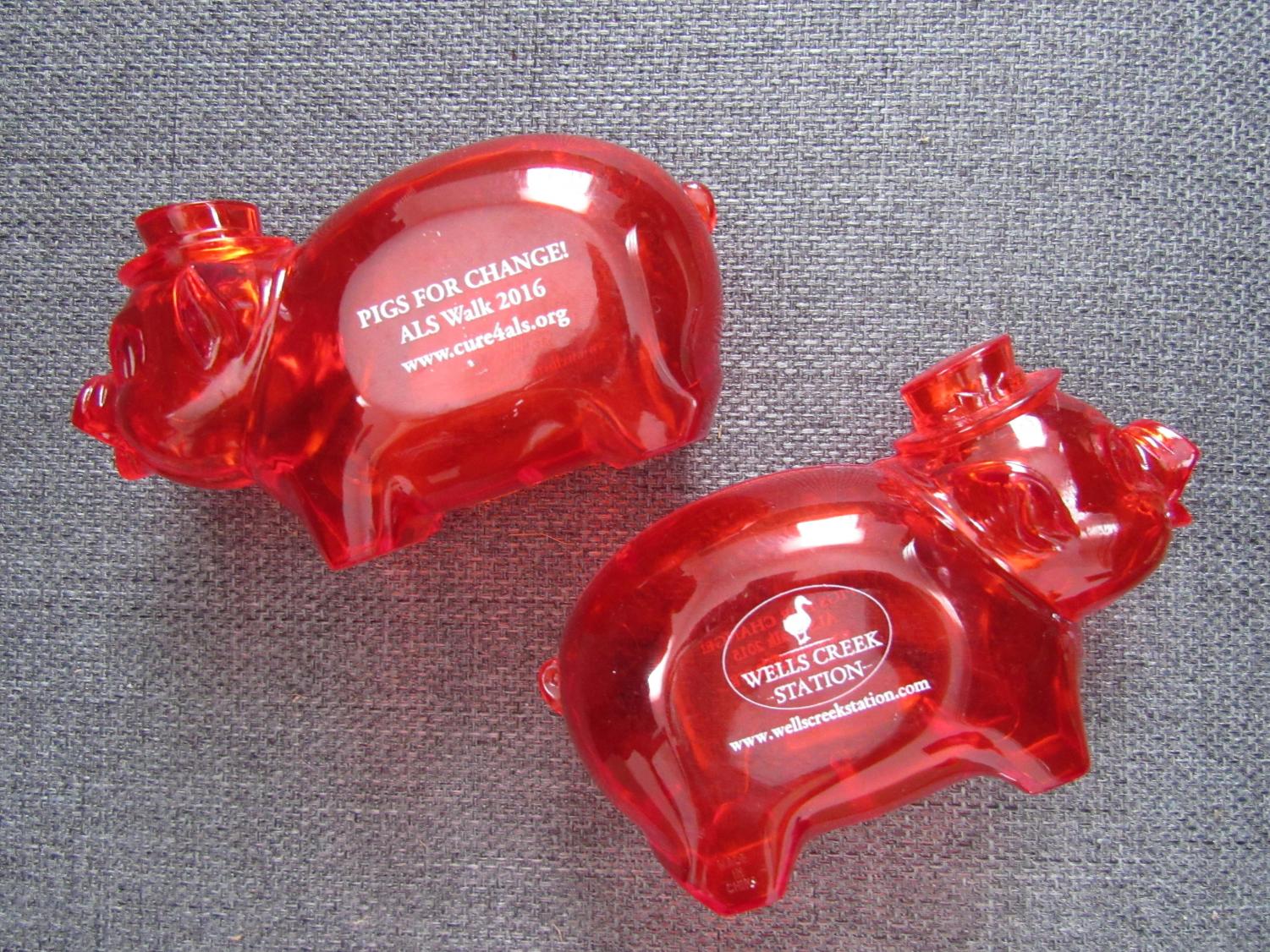 Supporters can fill piggy banks with loose change and donate them at the Johnstown Walk to Defeat ALS (Lou Gehrig’s disease) event on campus July 28.
