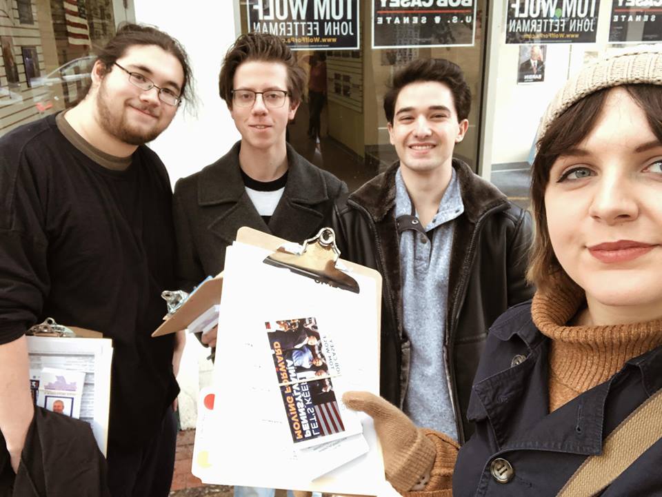 College Democrat members (left to right) Chris Houston, Tom Reed, Matt Chasmar and Molly Verostick visited Johnstown voters last month.